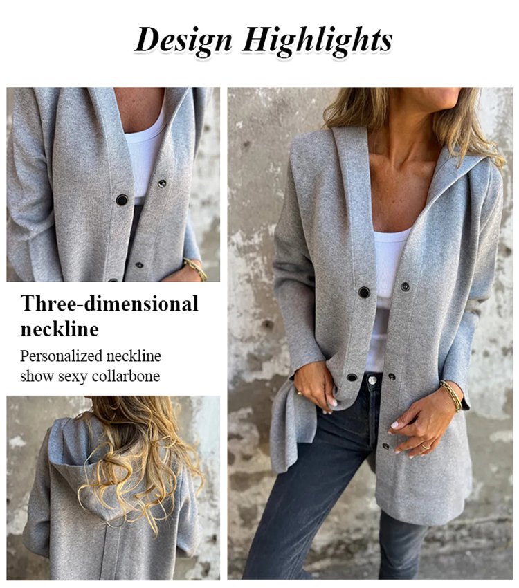 Autumn and winter solid color hooded jacket