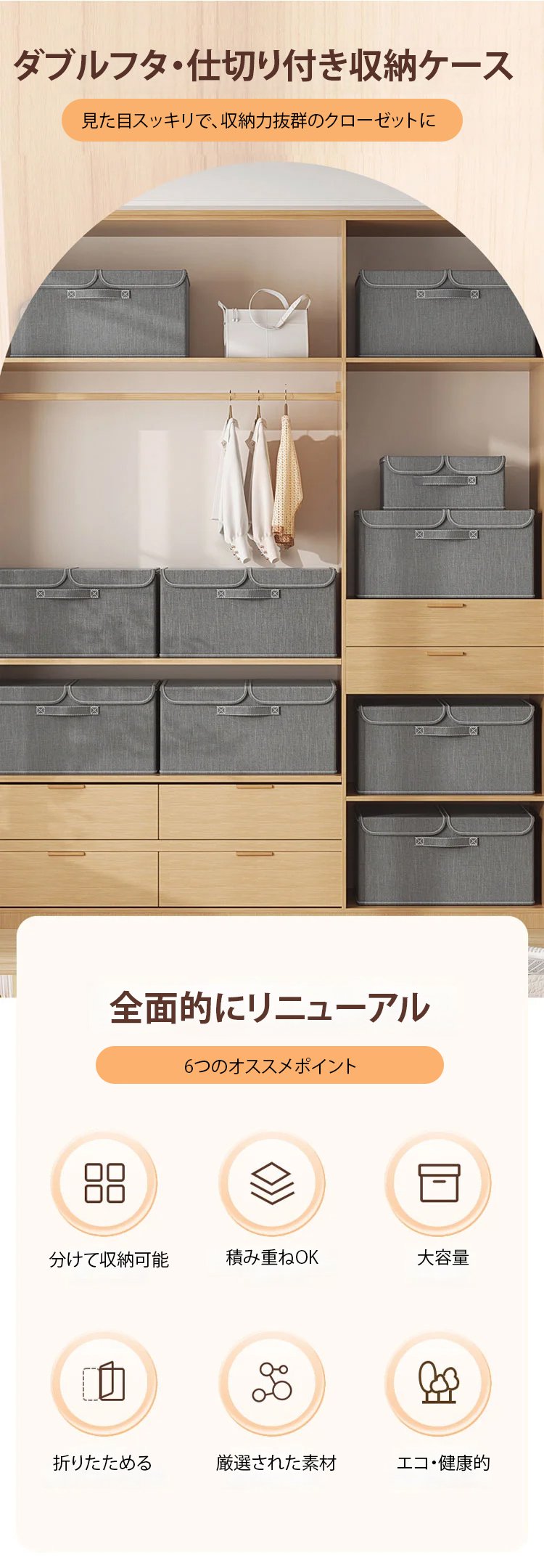 ダブルフタ・仕切り付き収納ケース