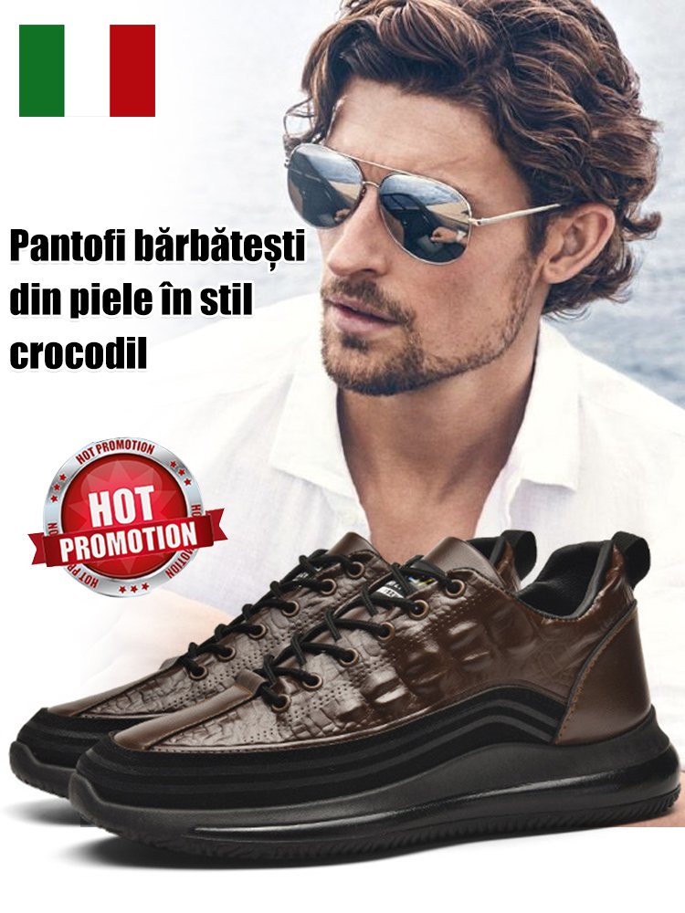 Pantofi versatili din piele pentru bărbați cu model crocodil