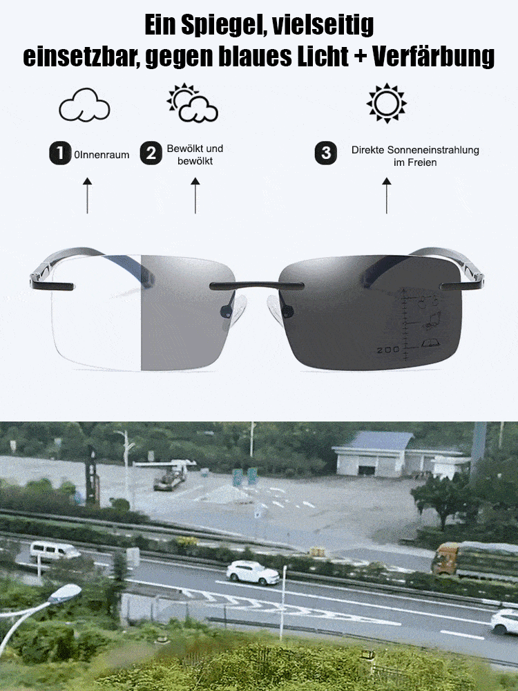 Diamantgeschliffener Rand Randlose Anti-Blaulicht-Farbwechselbrille