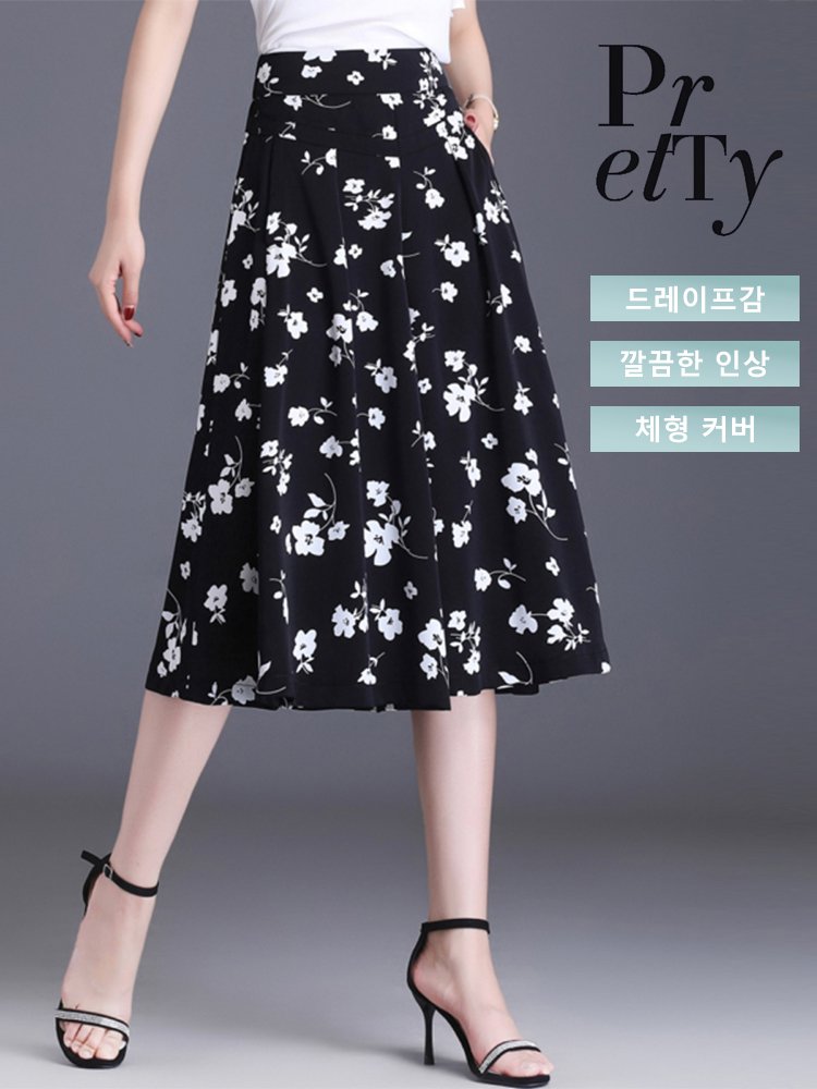 여성 꽃무늬 7 부 와이드 팬츠