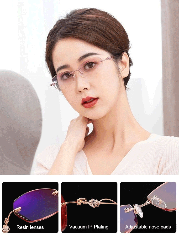 [Beauty Enhancer] Elegant Diamond Cut Edge Rimless Reading Glasses