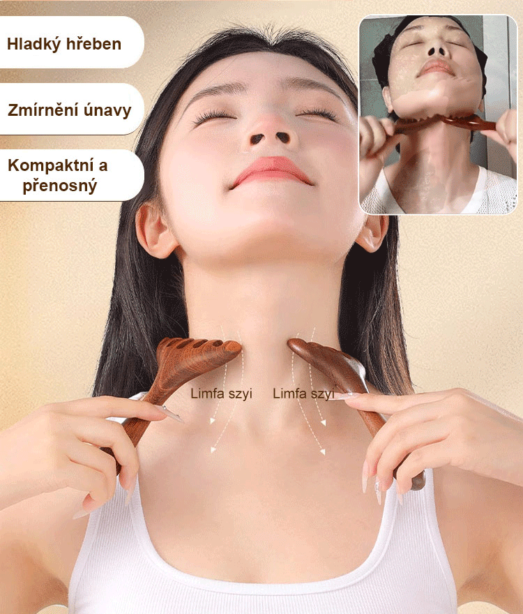 Zlatý hedvábný santalový dřevěný masážní hřeben meridián se šesti drápy