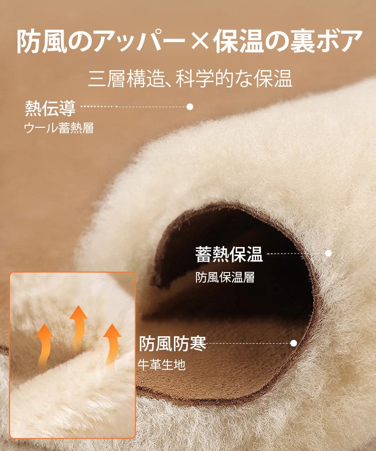 厚底スノーブーツ女性用裏起毛厚手の毛付きパンシューズ