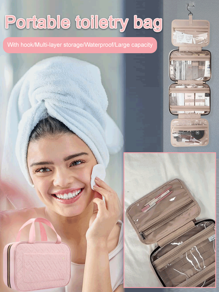 Portable cosmetic bag travel toiletry bag with hook