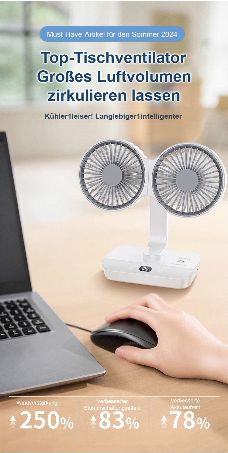 Multifunktionaler Ventilator mit zwei Köpfen für optimale Luftzirkulation