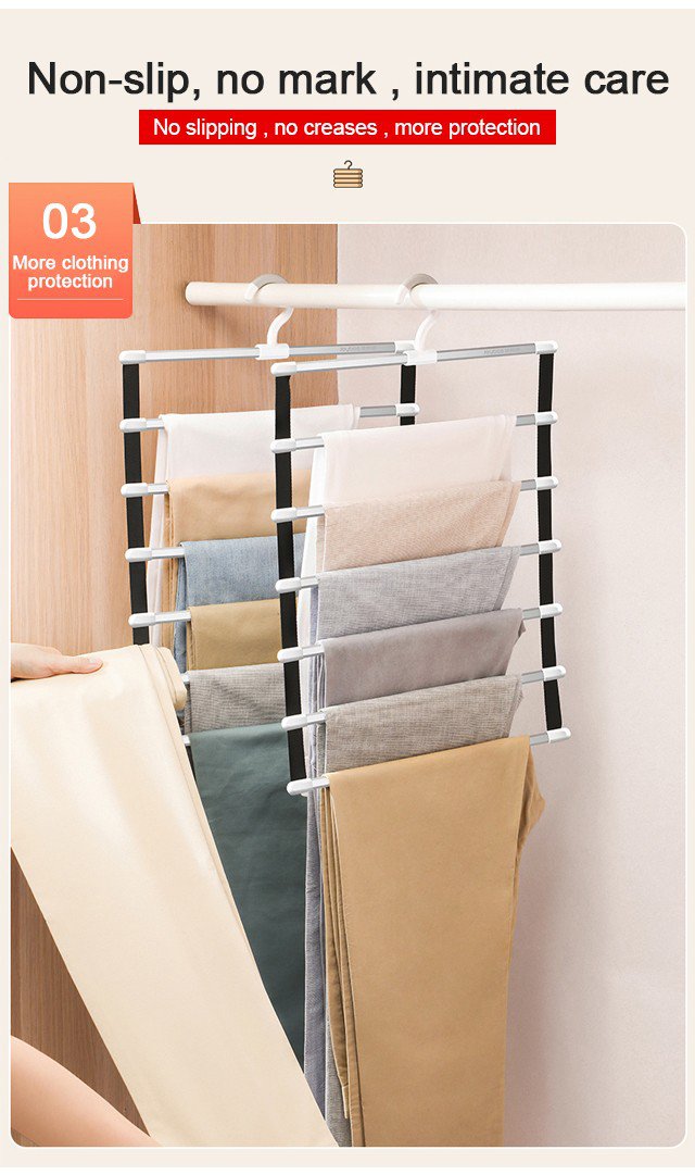 Space-saving folding pants hanger with multiple tiers