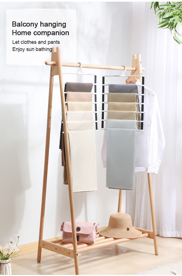Closet storage solution with folding pants hanger