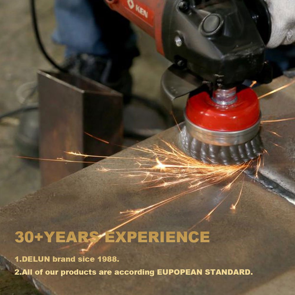 DELUN hardware tool steel wire cup brush in action