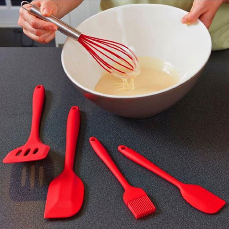 Set económico de espátulas de silicona para cocinar, paquete de 5 piezas