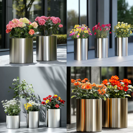 Wholesale Garden Flower Pot Set Metal Indoor Stand Round Stainless Steel Planters Box for Decoration