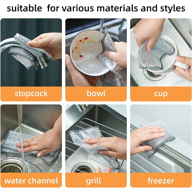 Esun Kitchen Supplies Microfiber Wire Dishcloth Multifunctional Non-Scratch Eco-Friendly and Multipu