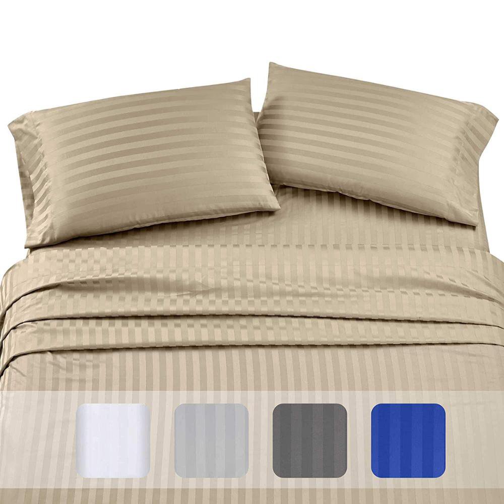 100%コットンサテンストライプベッドシーツセット