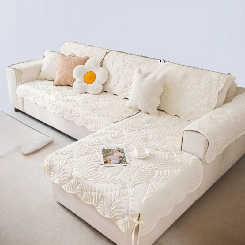 크림색 워싱 면 소파 커버 전체 이미지