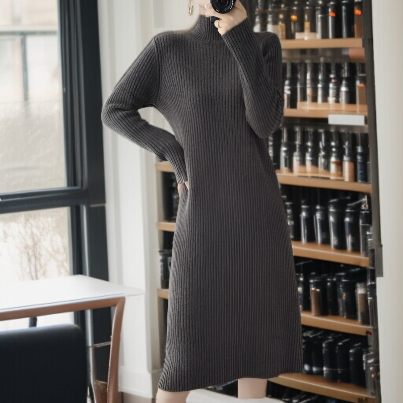 오버 무릎 이너 니트 원피스 가을 겨울 나른한 바람 롱 니트 이너 반폴라 원피스