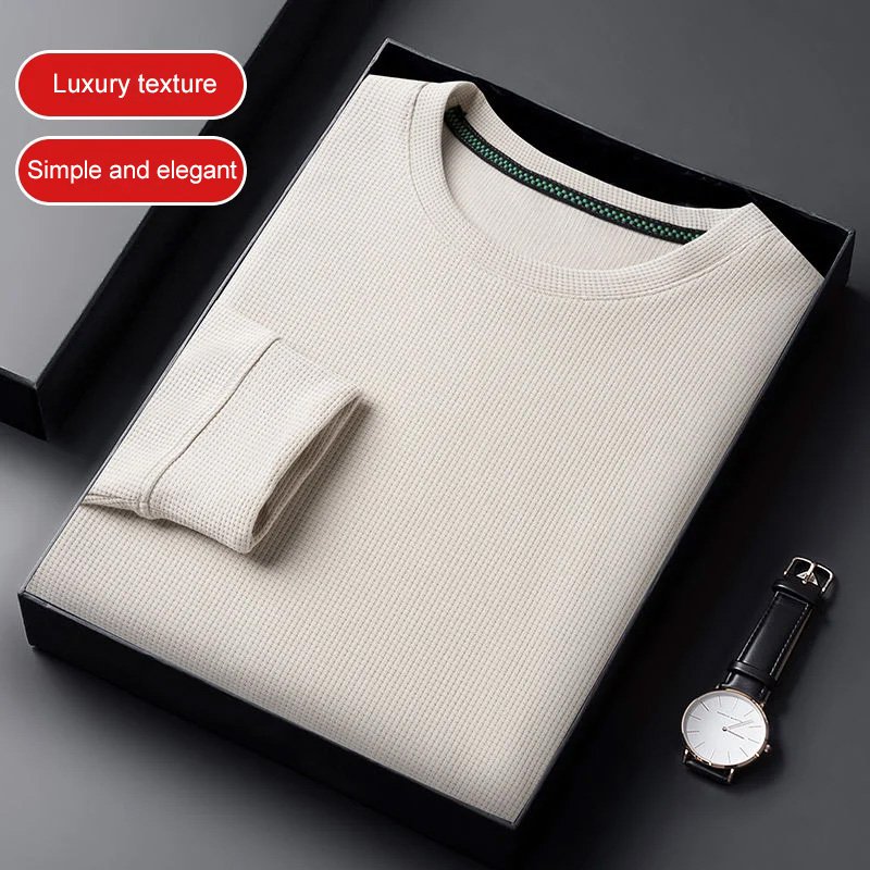 【High Quality】Round Neck Waffle Elastic Slim Fit Top