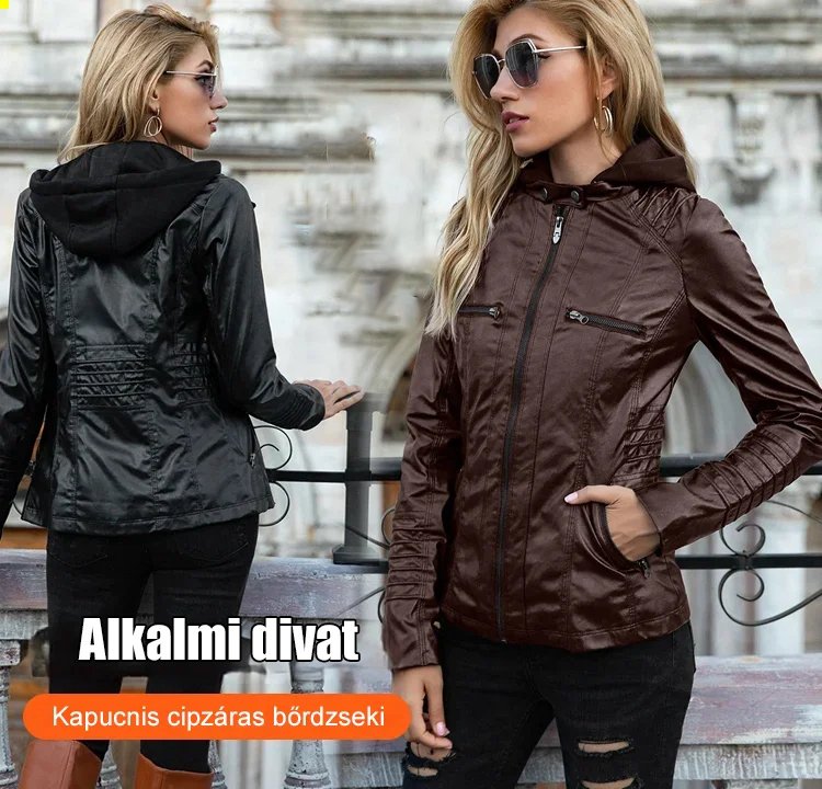 Cipzáras bőrdzseki kapucnival
