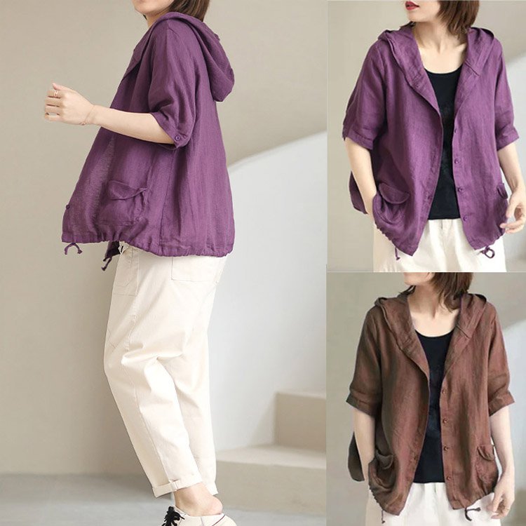 ルーズでレトロなカジュアルフード付きジャケット