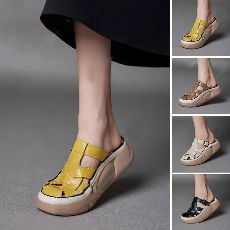 복고 통굽 스트랩 슬리퍼형 샌들 여성