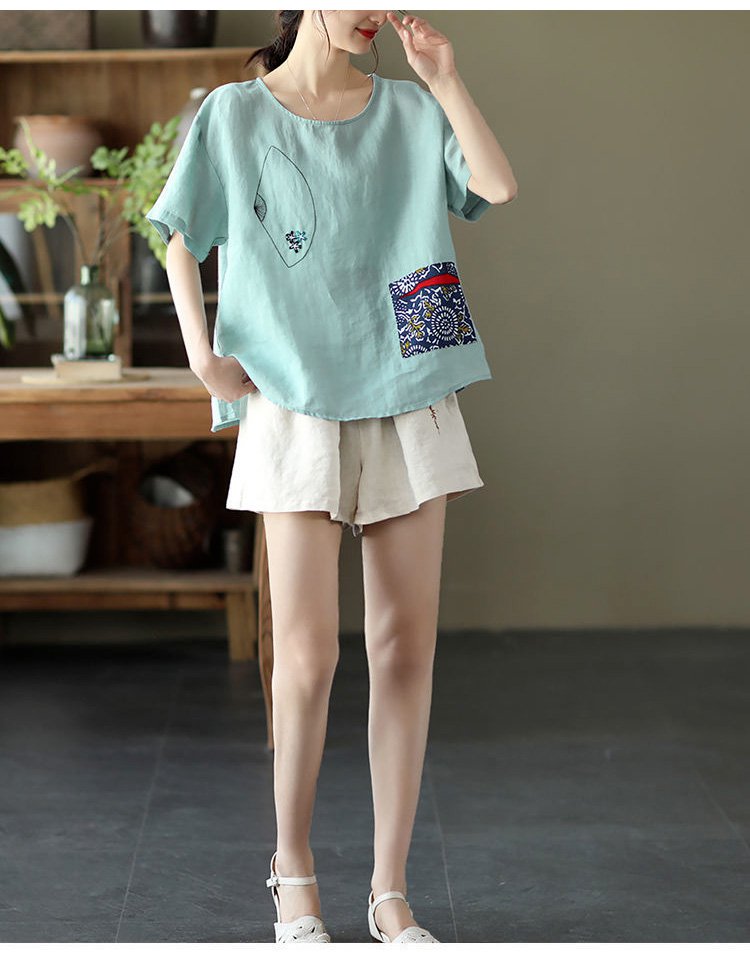 男女兼用の綿麻短パン