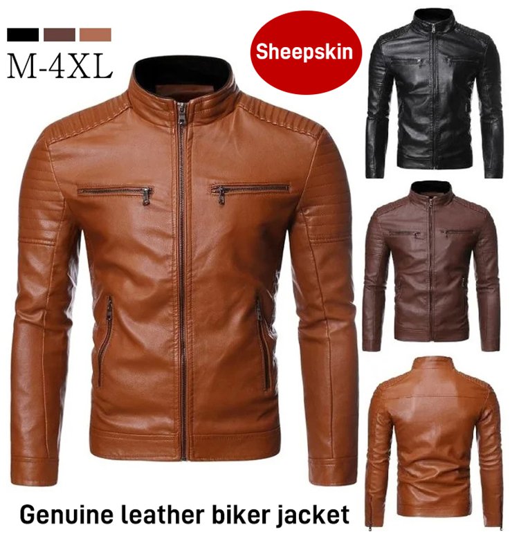 Stand-up collar men's biker leather jacket