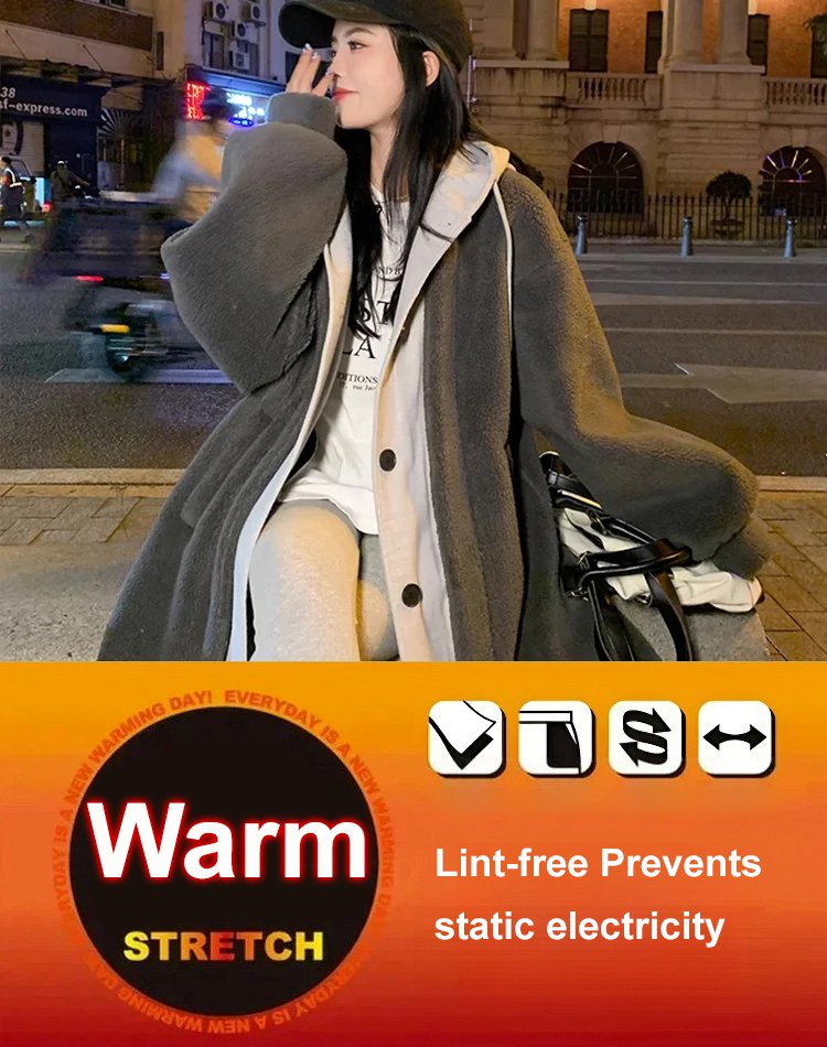 Fake Two Piece Lamb Flannel Hooded Jacket