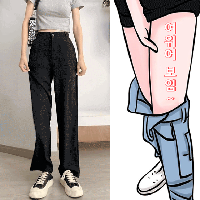 하이 웨이스트 드레이프 슈트 와이드 레그 팬츠  