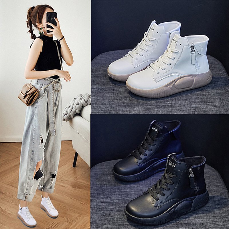  지퍼 통굽 여성 부츠  