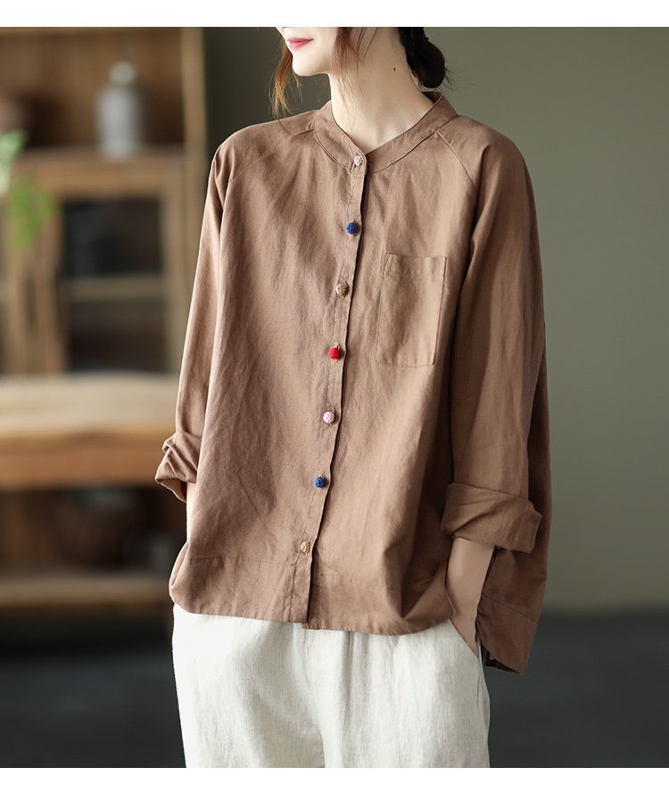 男女兼用無地綿麻シャツ