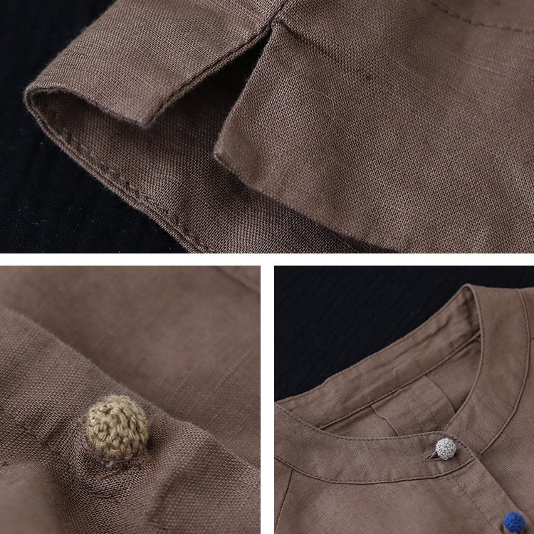 無地綿麻シャツ