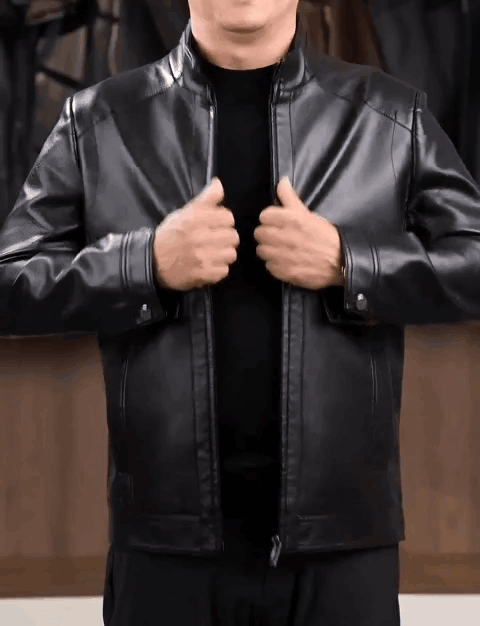 男性用高級レザーアウター背面画像