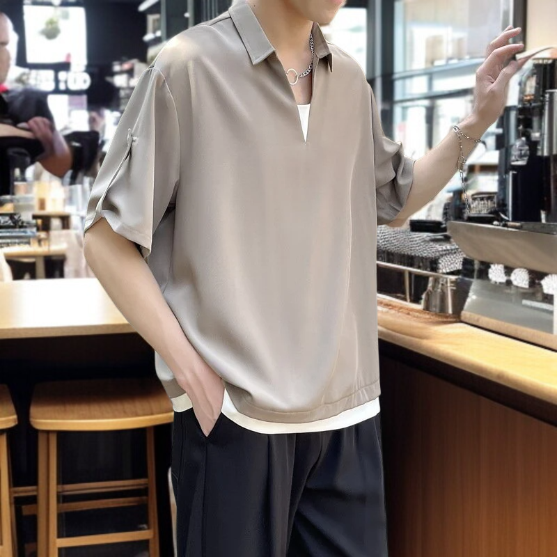 캐주얼 터틀넥 남성 상의 여름 스타일