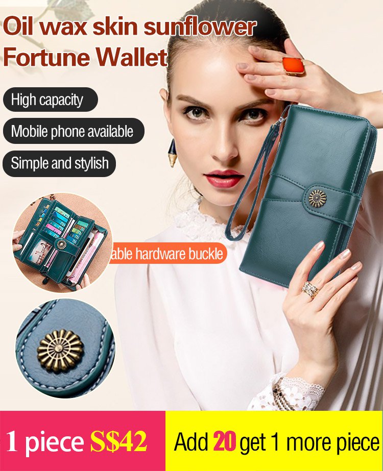 Oil Wax Leather Sunflower Prosperous Gathering Wallet