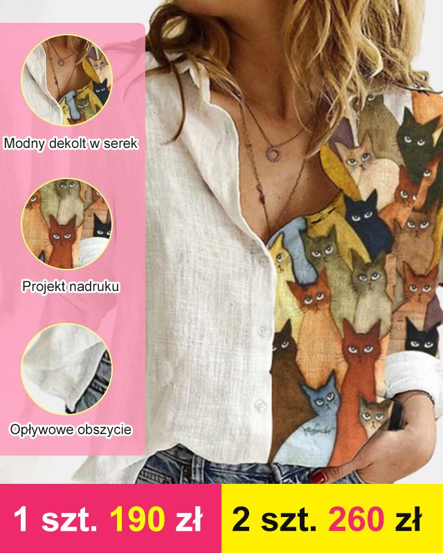 Luźna koszula z długimi rękawami, pół-nadruk