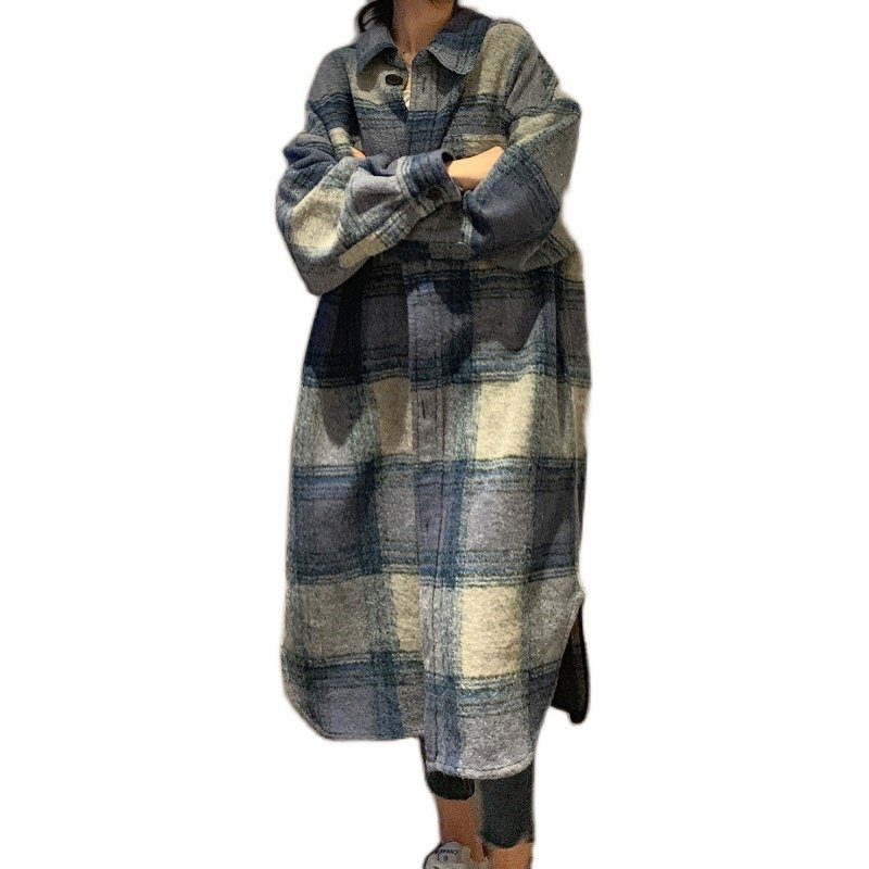 韓国系チェック柄大きいサイズシャツアウター