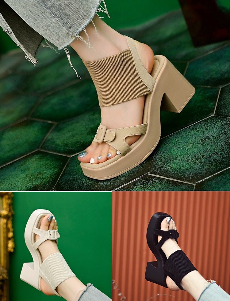 스퀘어 앞코 통굽 샌들