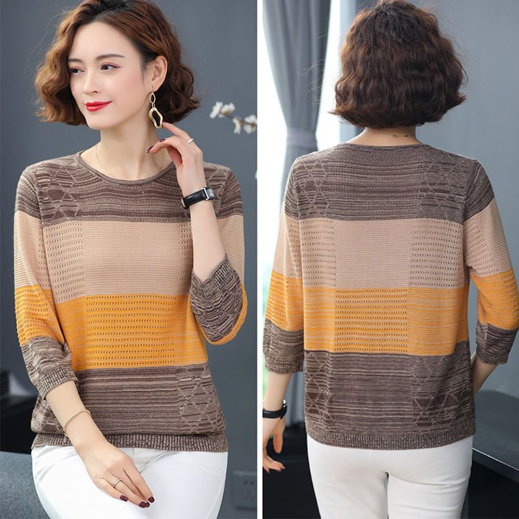 7부 소매 실크 니트