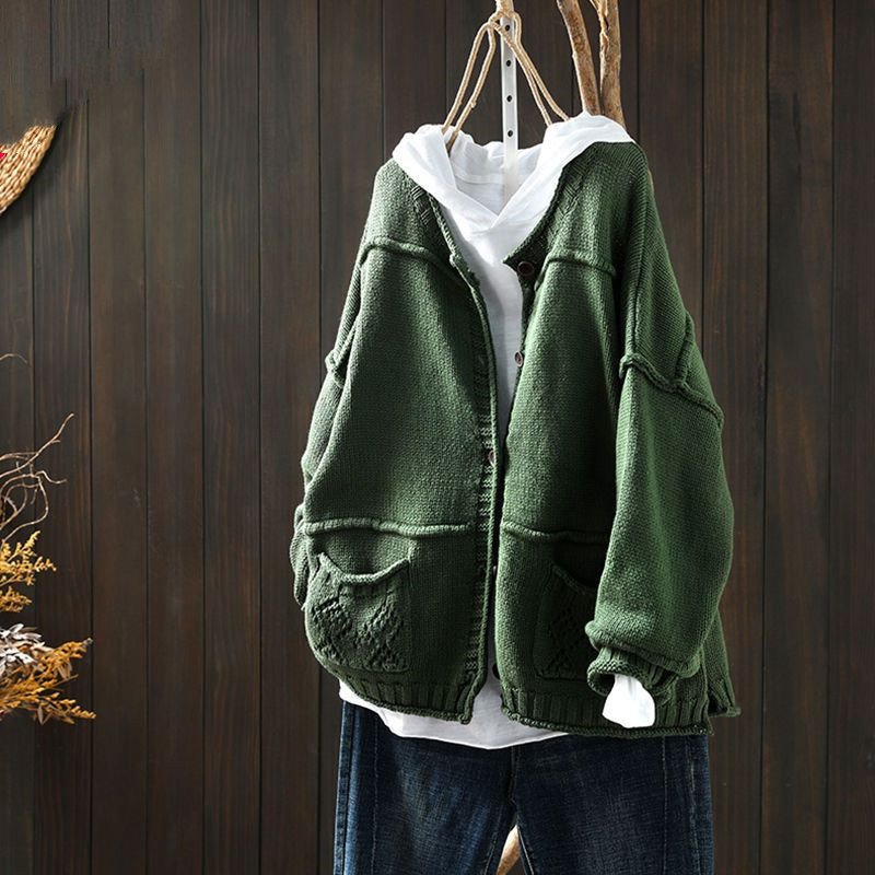 カジュアル多色展開ルーズ切り替えニットセーター