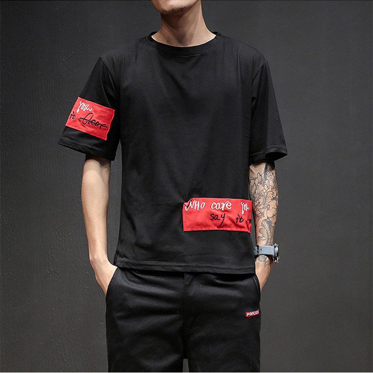 【メンズTシャツ】半袖　コットン　クルーネック　ピエロ　著痩せ 　刺繍