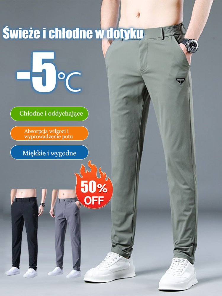 Lodowe jedwabne spodnie casualowe z wysokim stanem