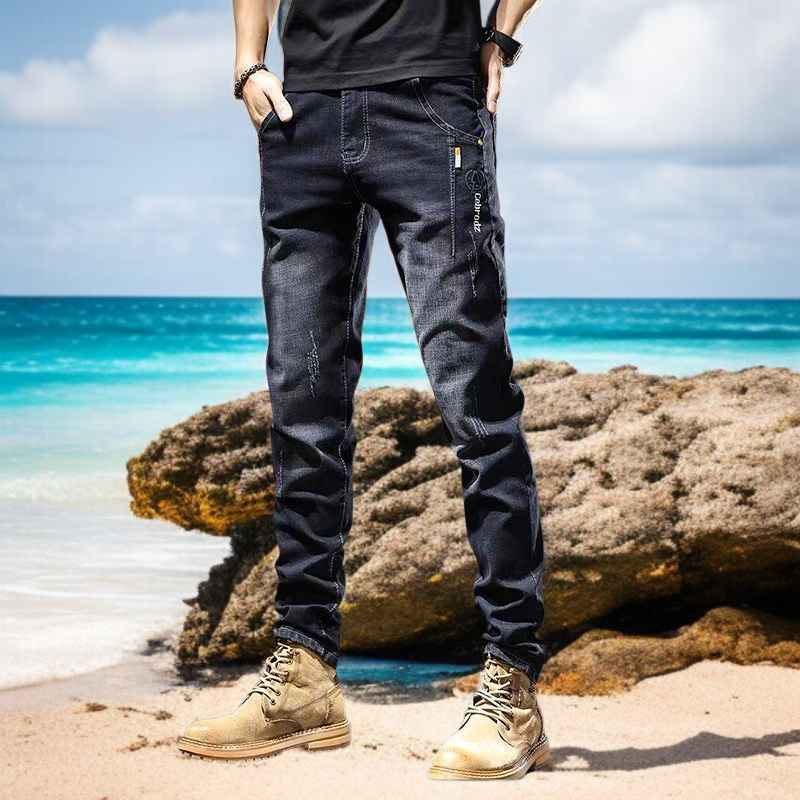 편안한 스판 소재 남자 청바지 디테일