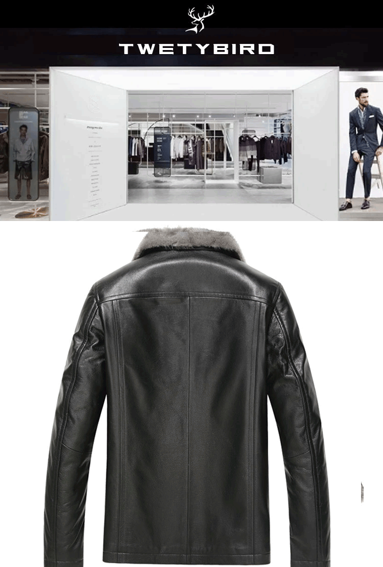 جاكيت جلدي إيطالي سميك للرجال من جلد الغزال وفراء المنك