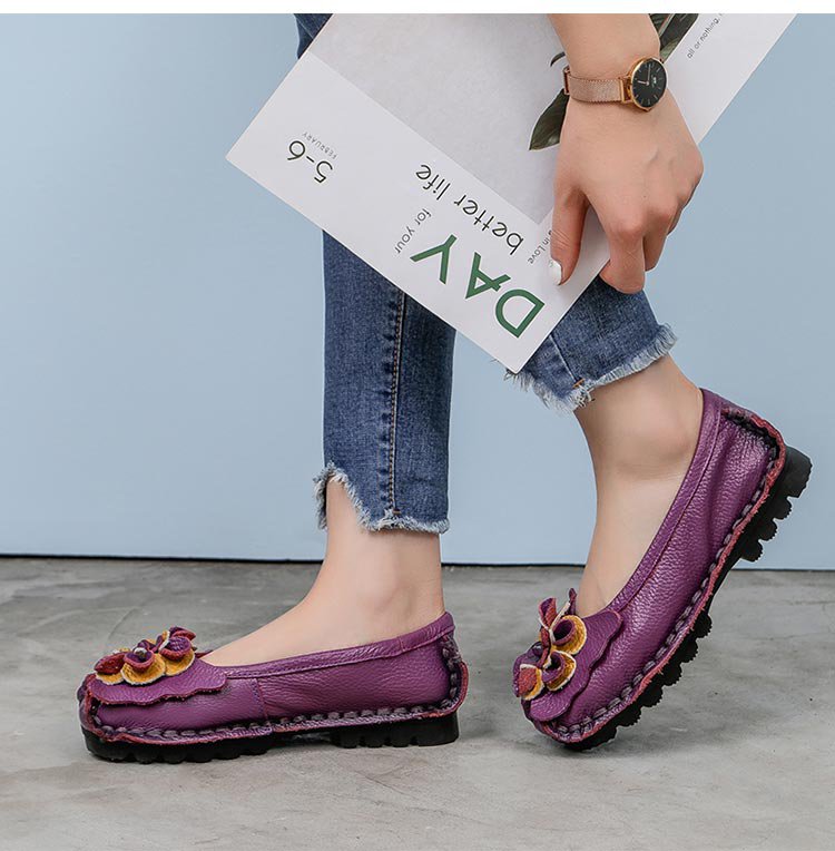 【本革花飾りパンプス】柔らか・防滑・耐磨耗・疲れにくい・丁寧な縫製