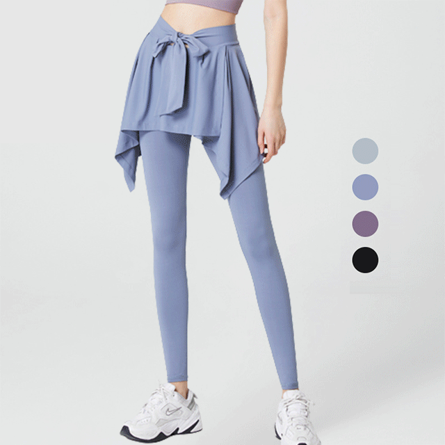 【フェイクレイヤードヨガパンツ】締めつけ感ゼロ、通気、吸湿、高弾力、フェイクレイヤード仕様、美脚効果、シワ防止