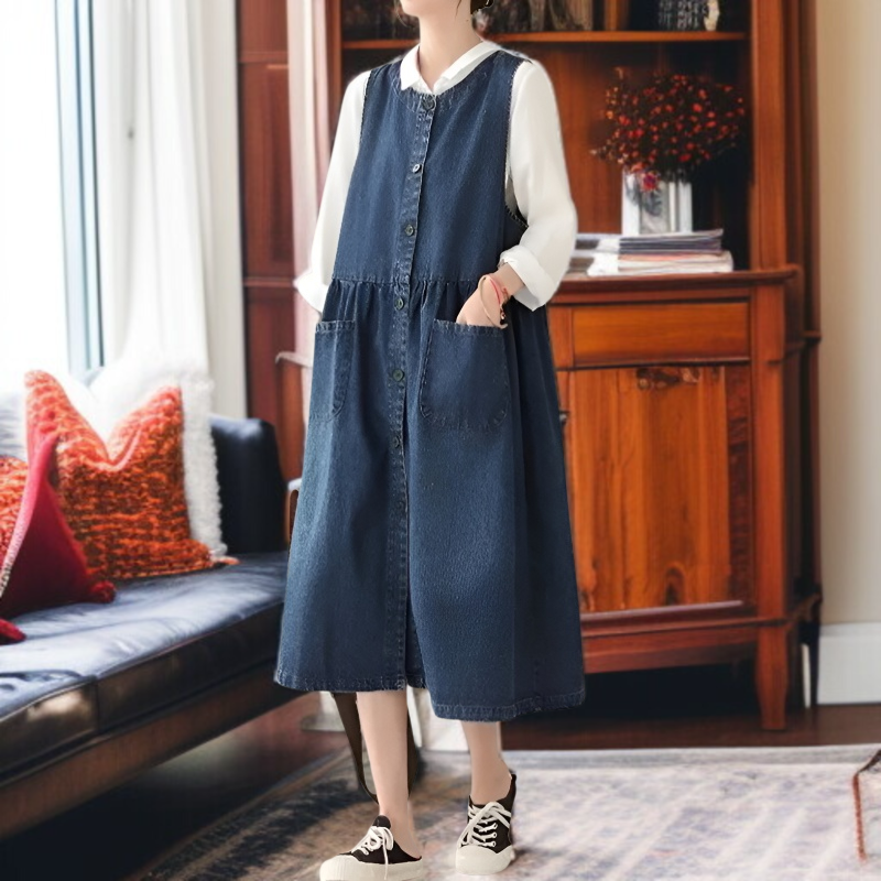 살을 가려주는 루즈핏 미디 데님 스커트