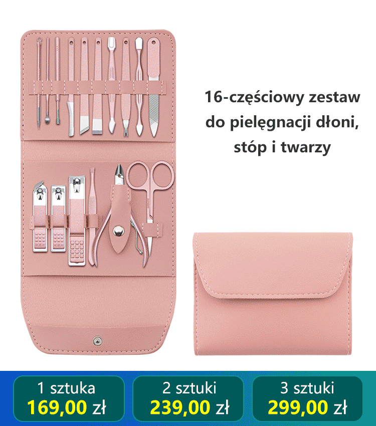 16-częściowy profesjonalny zestaw do pielęgnacji dłoni, twarzy i stóp