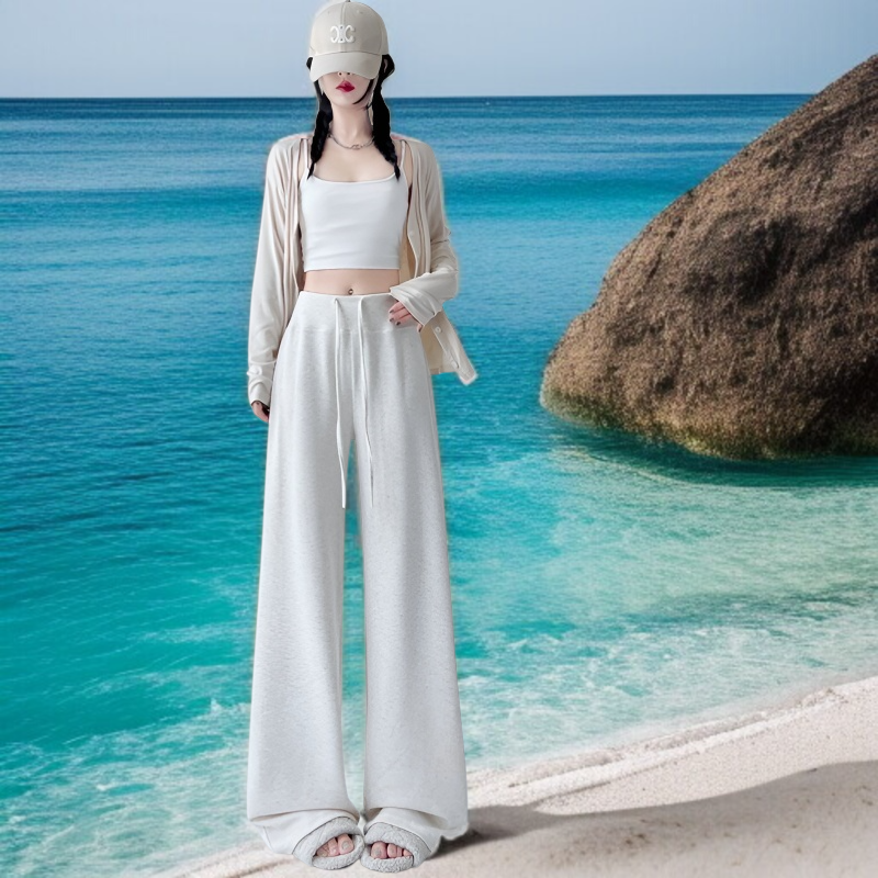 봄가을용 날씬해 보이는 드롭 와이드 팬츠 착용샷