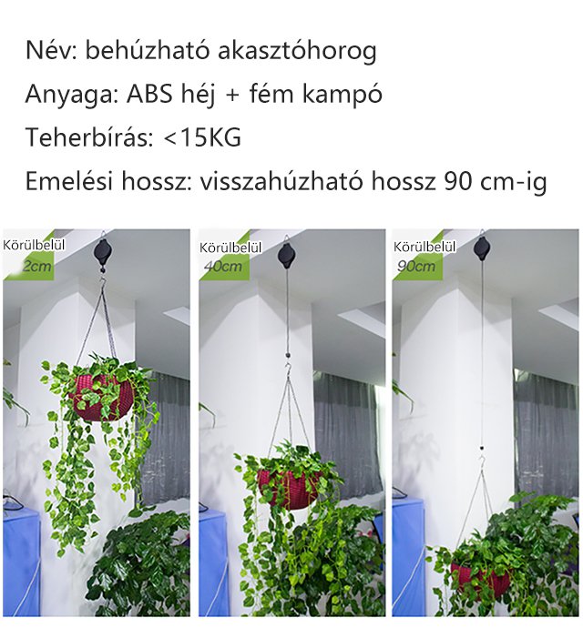 Tartós anyagból készült emelőhorog virágtartóhoz