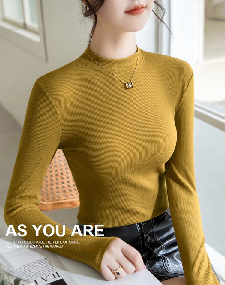Korea Hot Sale Model Semi-high collar threaded versatile bottom shirt
