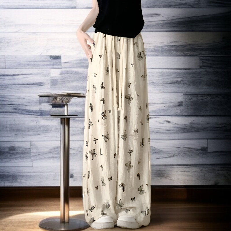 春秋向けレディースハイウエストワイドパンツ着用例